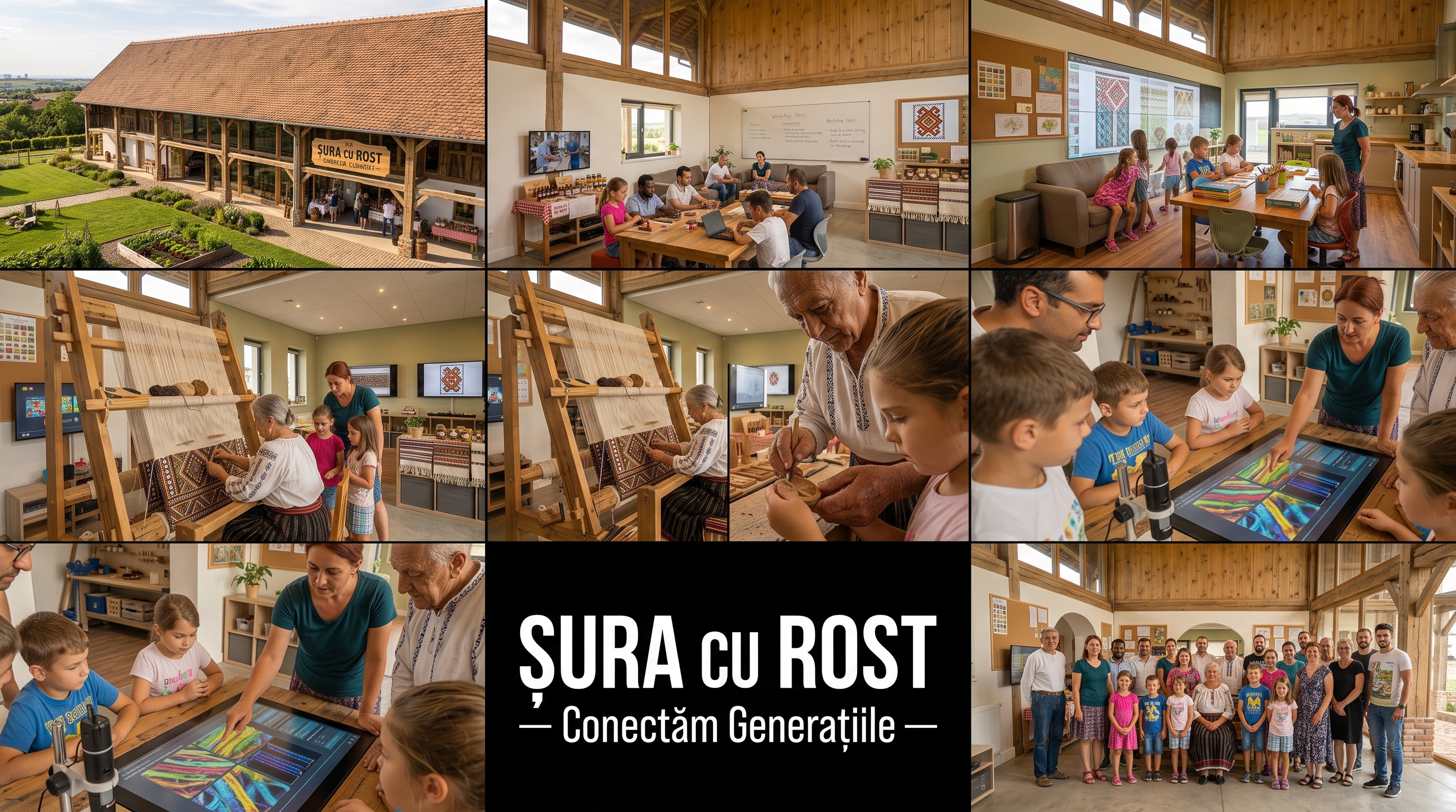 Ilustrație concept Șura cu Rost - conectarea tradiției cu modernitatea